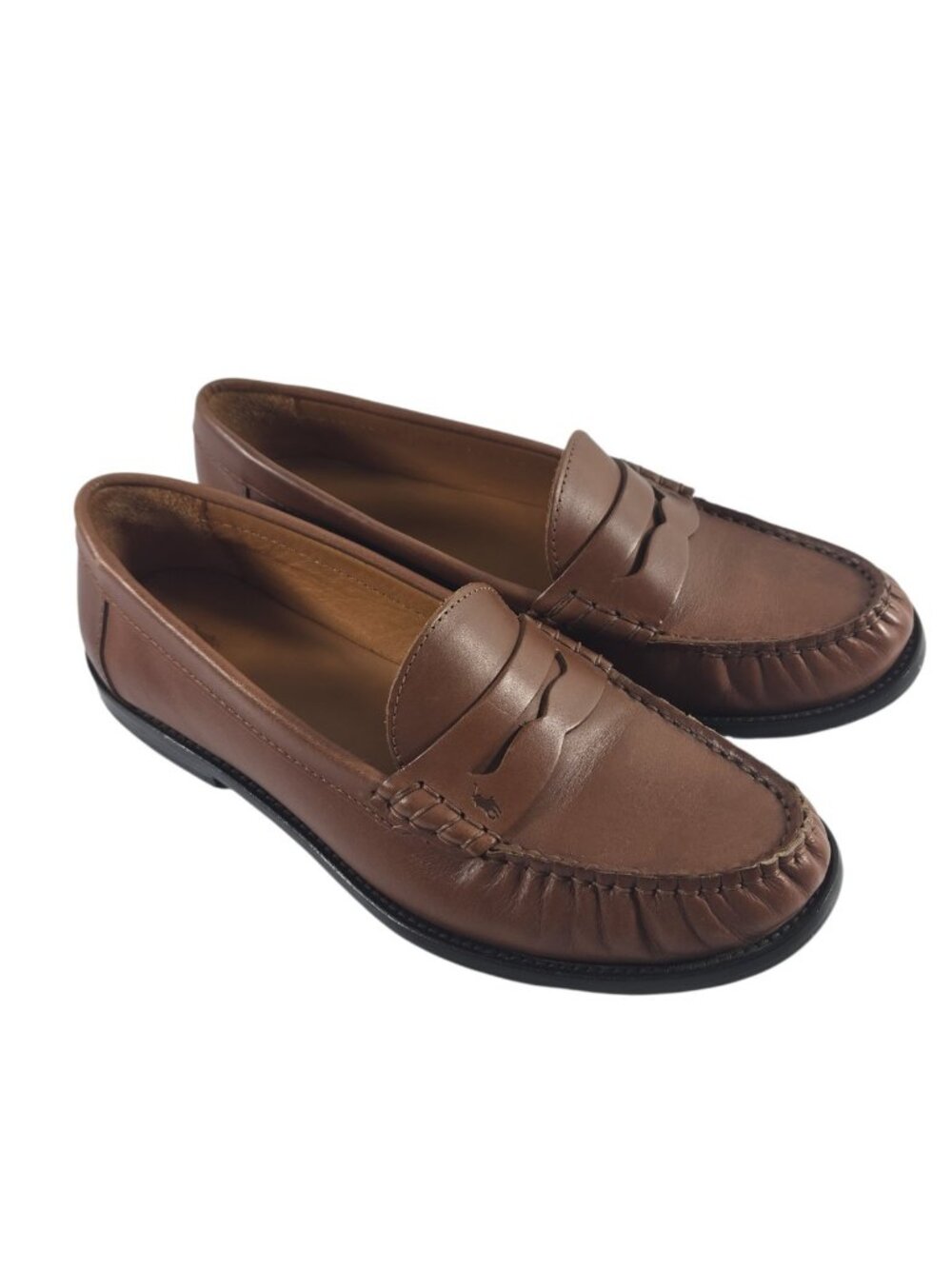 Polo Ralph Lauren Womens Penny Loafers Brown Leather 7 B Made in Spain Preppy